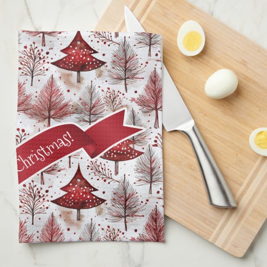 Red White Christmas Tree Pattern#4 ID1009 Geschirrtuch (Viertel Falte)