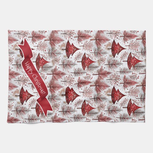 Red White Christmas Tree Pattern#4 ID1009 Geschirrtuch (Horizontal)