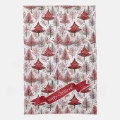 Red White Christmas Tree Pattern#4 ID1009 Geschirrtuch (Vertikal)