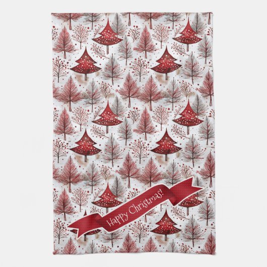 Red White Christmas Tree Pattern#4 ID1009 Geschirrtuch (Vertikal)