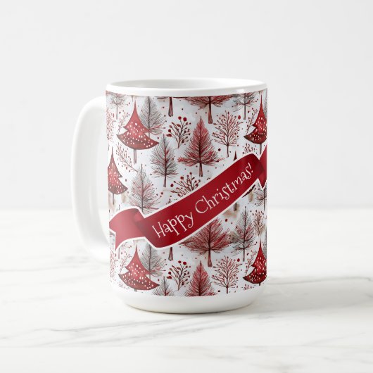 Red White Christmas Tree Pattern#4 ID1009 Kaffeetasse (Vorderseite Links)