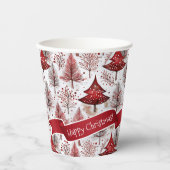 Red White Christmas Tree Pattern#4 ID1009 Pappbecher (Vorderseite)