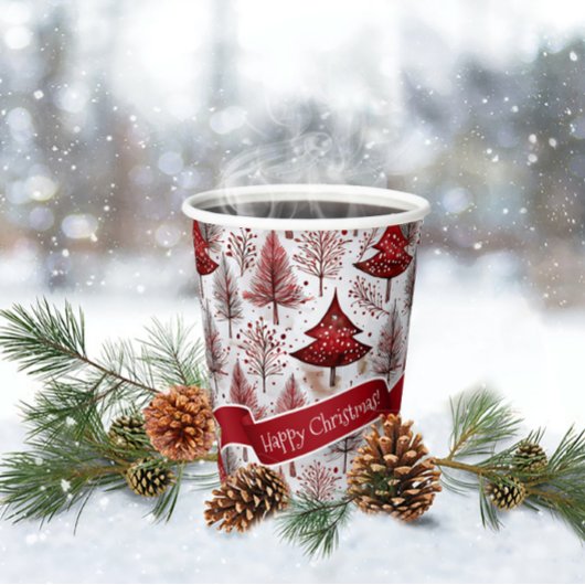 Red White Christmas Tree Pattern#4 ID1009 Pappbecher