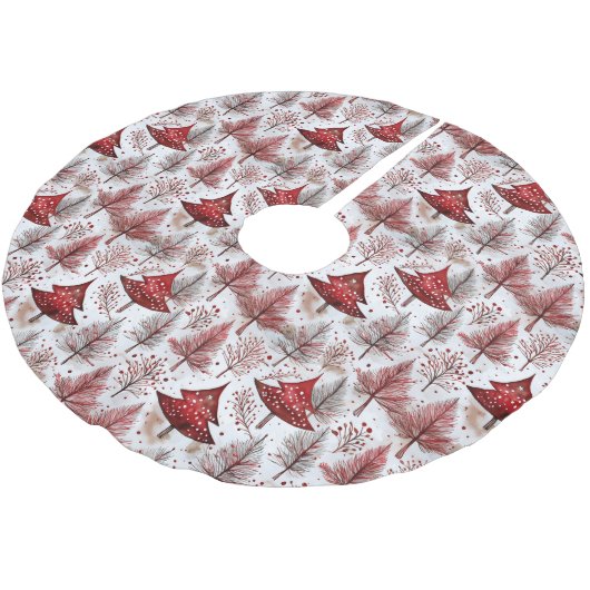 Red White Christmas Tree Pattern#4 ID1009 Polyester Weihnachtsbaumdecke (Schrägansicht)