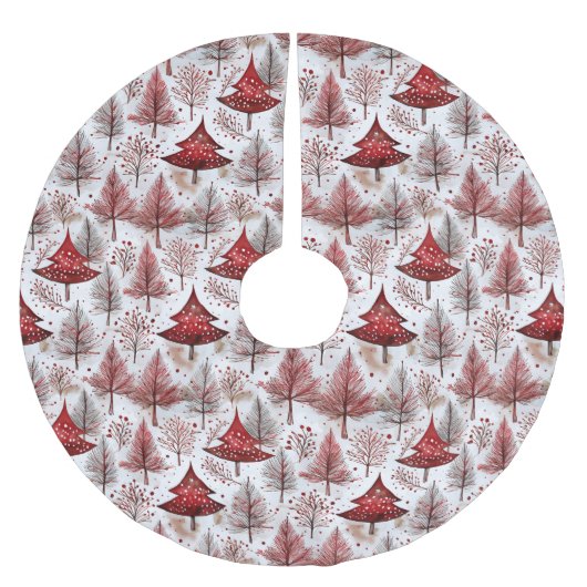 Red White Christmas Tree Pattern#4 ID1009 Polyester Weihnachtsbaumdecke (Vorderseite)