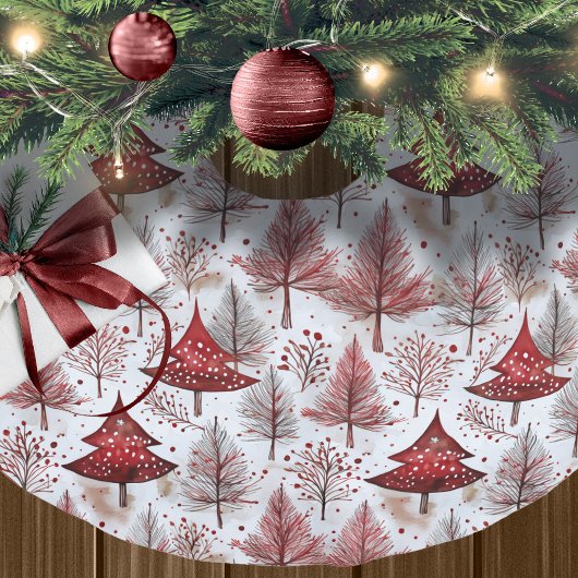 Red White Christmas Tree Pattern#4 ID1009 Polyester Weihnachtsbaumdecke
