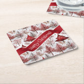 Red White Christmas Tree Pattern#4 ID1009 Rechteckiger Pappuntersetzer (angewinkelt)