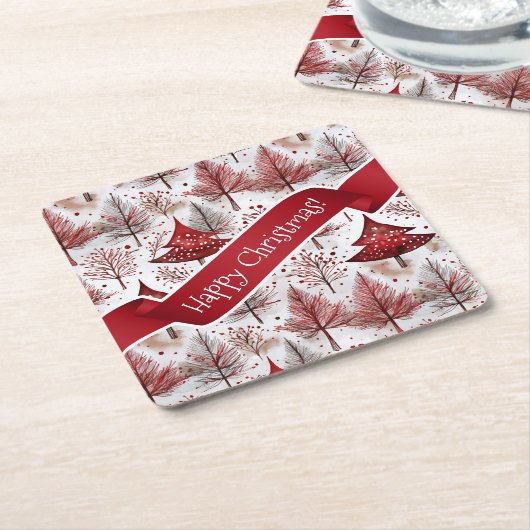 Red White Christmas Tree Pattern#4 ID1009 Rechteckiger Pappuntersetzer (angewinkelt)