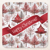 Red White Christmas Tree Pattern#4 ID1009 Rechteckiger Pappuntersetzer (Vorderseite)