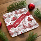 Red White Christmas Tree Pattern#4 ID1009 Rechteckiger Pappuntersetzer