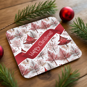 Red White Christmas Tree Pattern#4 ID1009 Rechteckiger Pappuntersetzer