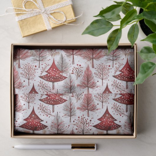 Red White Christmas Tree Pattern#4 ID1009 Seidenpapier (Geschenk)