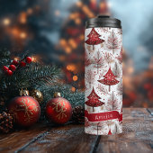 Red White Christmas Tree Pattern#4 ID1009 Thermosbecher