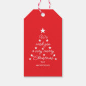 Red & White Christmas Tree Stars & Name Typography Geschenkanhänger (Vorderseite)