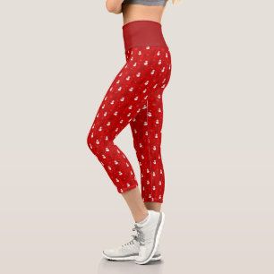Red & White Christmas Tree und Snowman Pattern Capri Leggings