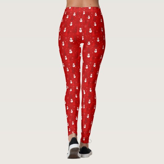 Red & White Christmas Tree und Snowman Pattern Leggings (Rückseite)