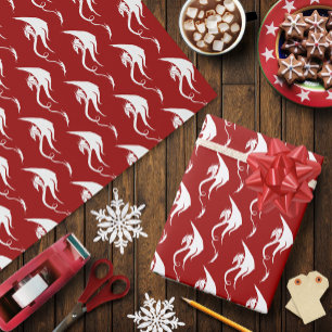 Red White Christmas Tribal Dragon Geschenkpapier