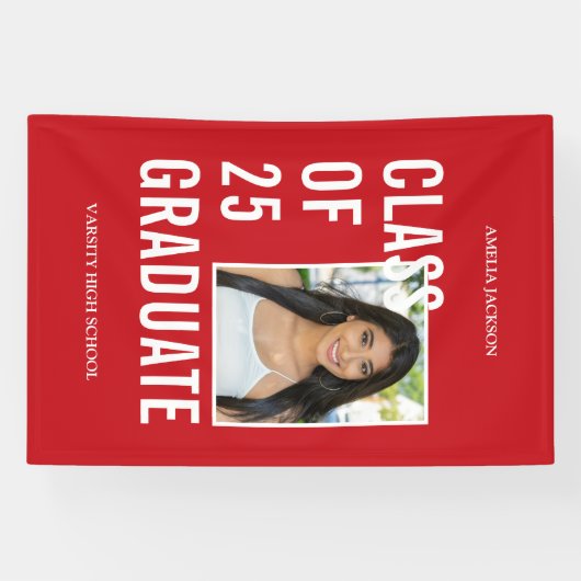 Red & White Class 2025 Foto Abschluss Banner (Horizontal)
