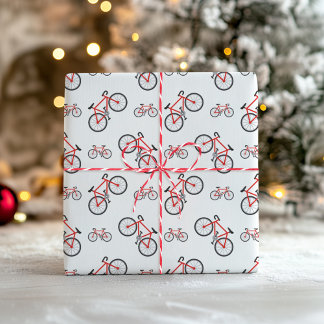 Red White Classic Bicycle Pattern Christmas Geschenkpapier