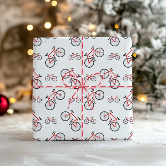 Red White Classic Bicycle Pattern Christmas Geschenkpapier