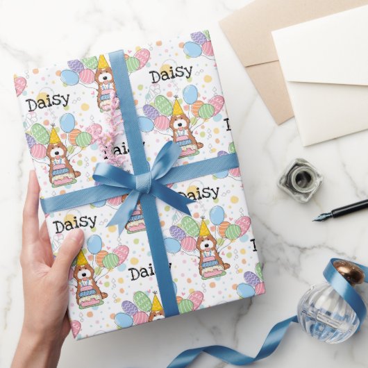 Red White Cockapoo Cavapoo Dog Birthday Geschenkpapier (Schenken)