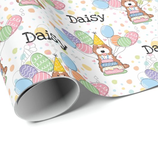 Red White Cockapoo Cavapoo Dog Birthday Geschenkpapier (Rolleneckpunkt)