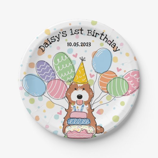 Red White Cockapoo Cavapoo Dog Birthday Pappteller (Vorderseite)