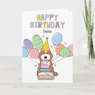 Red White Cockapoo Cavapoo Dog Happy Birthday Karte