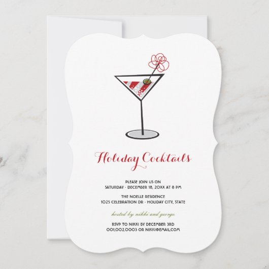 Red White Cocktail Martini Moderne Feier Einladung (Vorderseite)