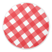 Red & White Country Gingham Checkered Schachbrett Keramikknauf (Vorderseite)
