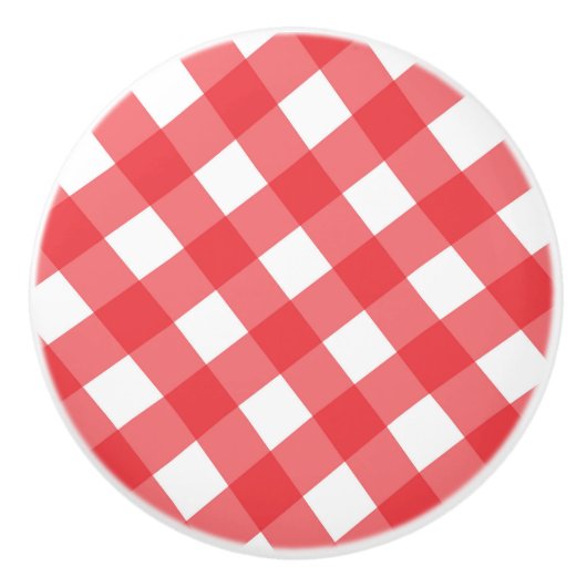 Red & White Country Gingham Checkered Schachbrett Keramikknauf (Vorderseite)