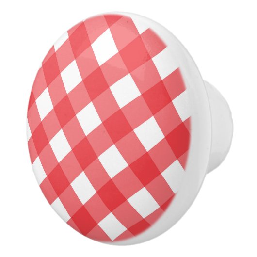 Red & White Country Gingham Checkered Schachbrett Keramikknauf (Rechts)