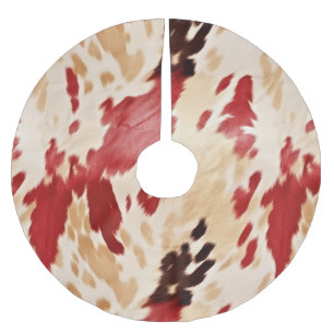 Red White Creme Western Cowhide Cowgirl Polyester Weihnachtsbaumdecke