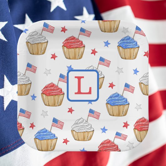 Red White Cupcake Flag Star Preppy Pappteller