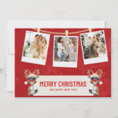 Red, White Custom Merry Weihnachtsfoto Collage Einladung (Vorderseite)