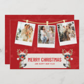 Red, White Custom Merry Weihnachtsfoto Collage Einladung (Vorne/Hinten)