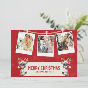 Red, White Custom Merry Weihnachtsfoto Collage Einladung
