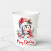 Red White Custom Niedlich Pinguin Frohe Weihnachte Pappbecher (Rückseite)