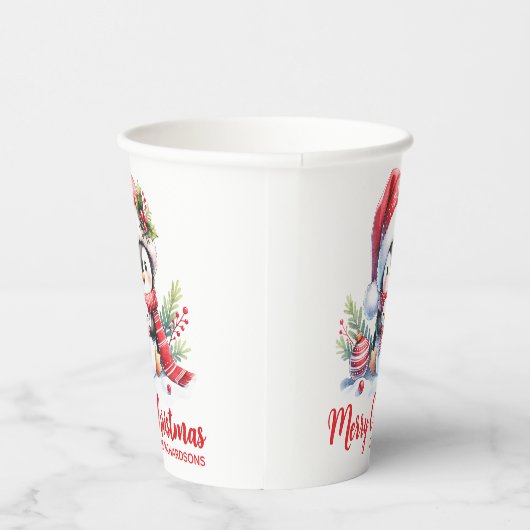 Red White Custom Niedlich Pinguin Frohe Weihnachte Pappbecher (Rechts)