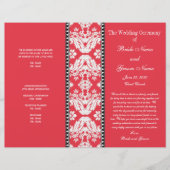 Red White Damask Hochzeitsprogramm (Vorderseite)