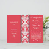 Red White Damask Hochzeitsprogramm (Stehend Vorderseite)