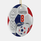 Red, White & Dark Blue Personalize Soccer ⚽ Ball Keramik Ornament (Rechts)