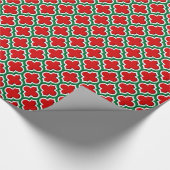 Red White Dark Green LG marokkanisches Quatrefolie Geschenkpapier (Ecke)