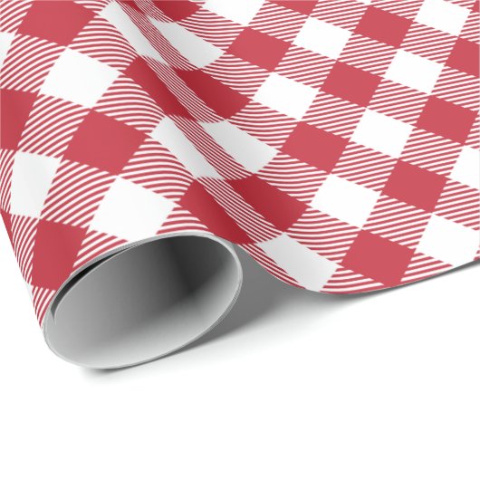 Red White Diagonal Buffalo Kariert Tartan Muster Geschenkpapier (Rolleneckpunkt)