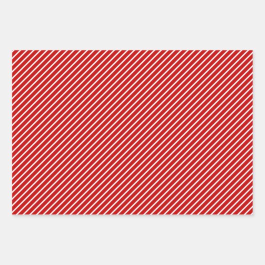 Red-White Diagonal Streifen Weihnachten Geschenkpapier Set (Vorderseite)