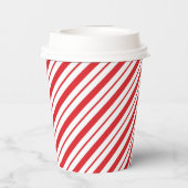 Red & White Diagonal Streifen Weihnachten Pappbecher (Rückseite)