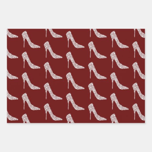 Red White Diamond High Heel Schuhe Hochzeit Geschenkpapier Set (Vorderseite)