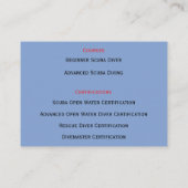 Red & White Diving Tauchlehrer Schnorchelskuba Visitenkarte (Rückseite)