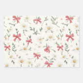 Red White Dots Daises Floral Plaid Birthday Geschenkpapier Set (Vorderseite 3)