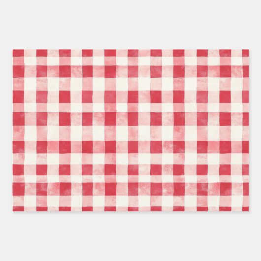 Red White Dots Daises Floral Plaid Birthday Geschenkpapier Set (Vorderseite 2)